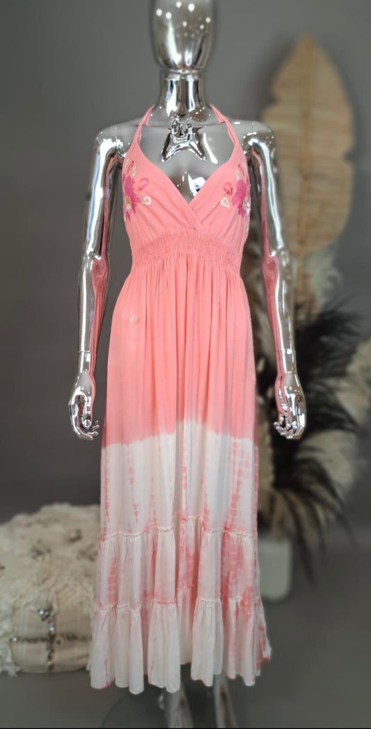 Coral Pink Tie Dye Maxi Dress