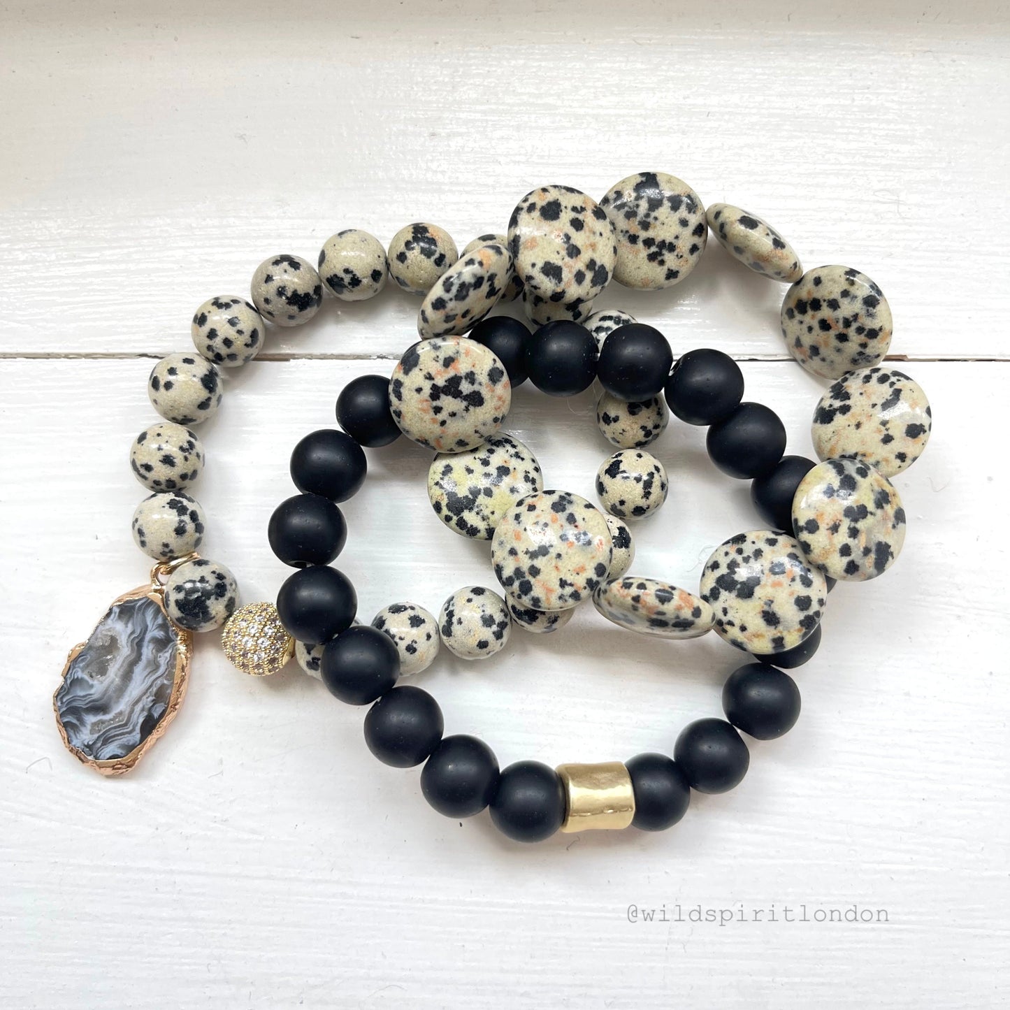 Dalmation Bling Set of 3 Natural Stone Bracelets