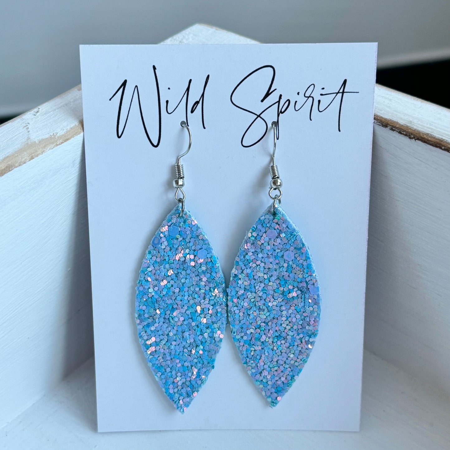 Blue Sparkle Leaf Drop Earrings