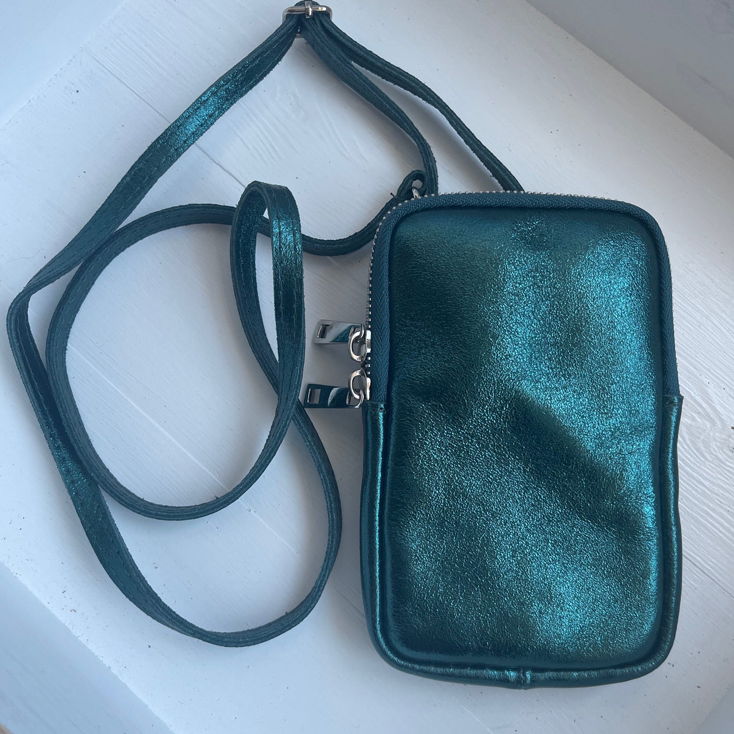 Metallic Leather Cross-Body Phone Bag