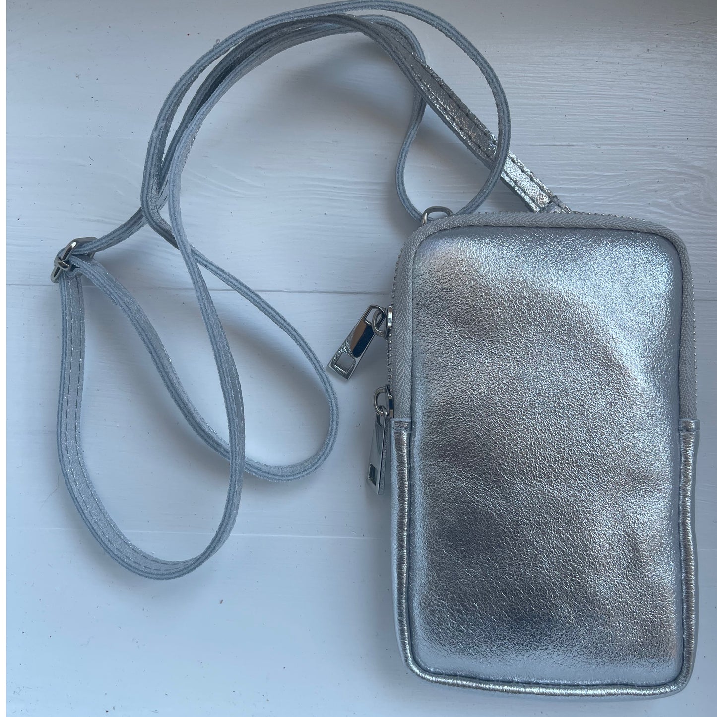 Metallic Leather Cross-Body Phone Bag