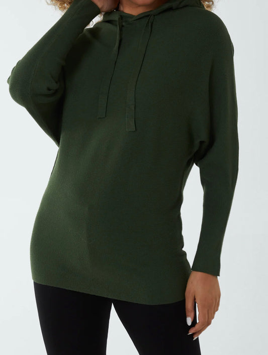 Army Green Knitted Hooded Jumper