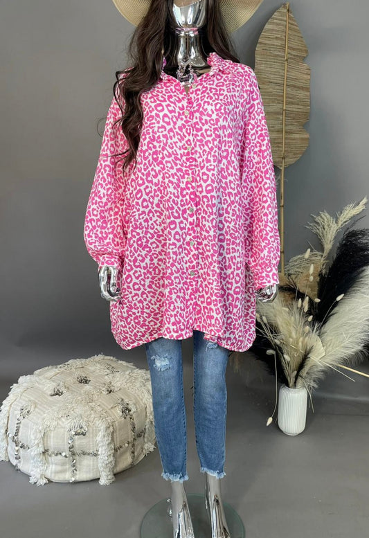 Pink Leopard Cheesecloth Shirt