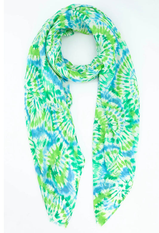 Tie Dye Style Print Scarf in Green & Blue