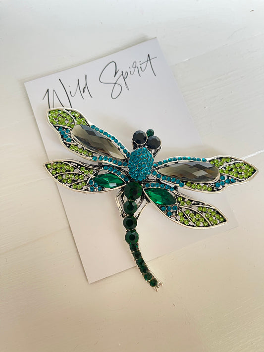 Big Beautiful Blue & Green Dragonfly Brooch
