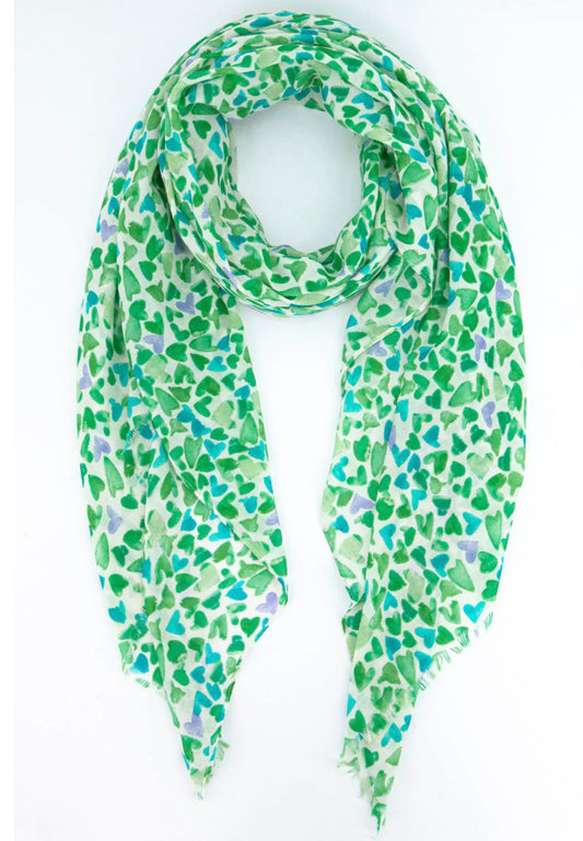Green Sketched Love Heart Print Scarf