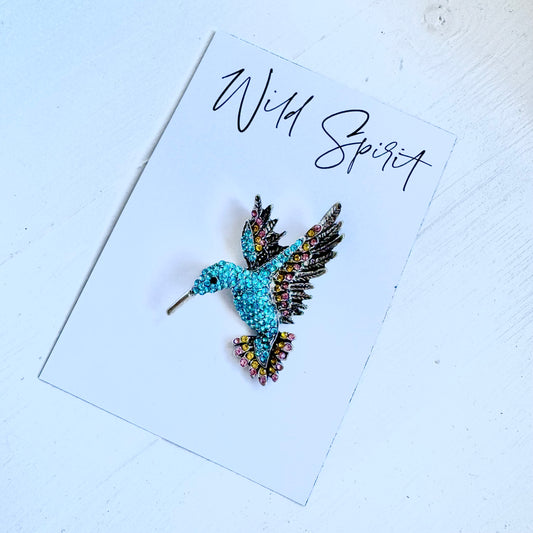 Blue Mix Hummingbird Brooch