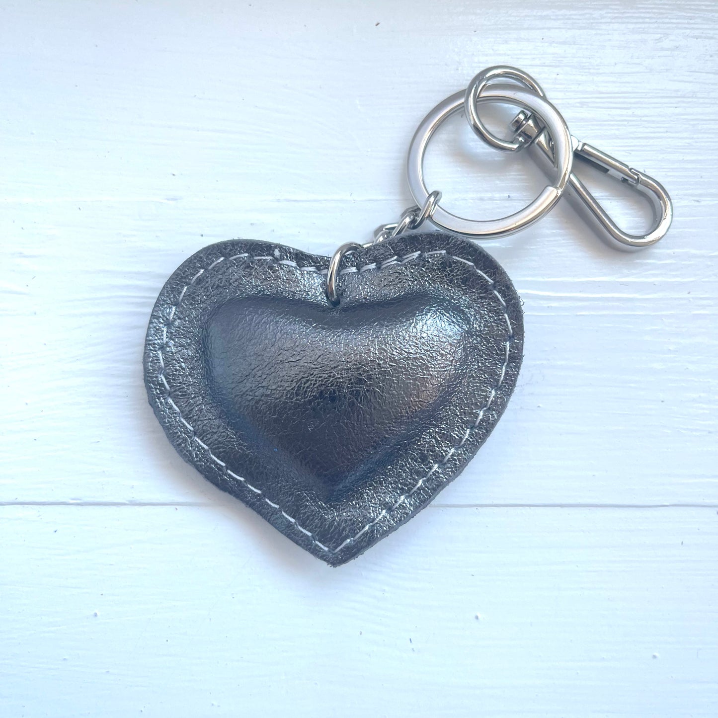 Metallic Leather Heart Keyring