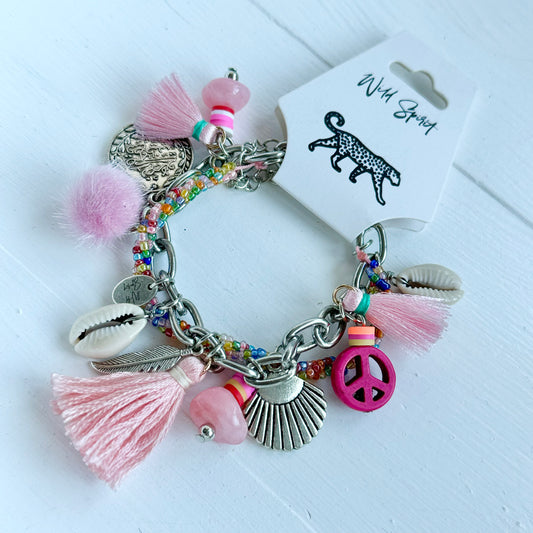 Pink Peace Charm Bracelet