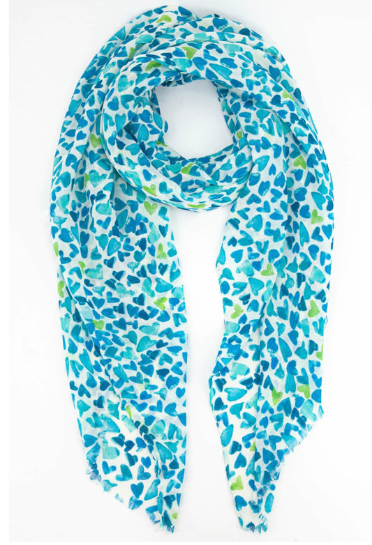 Blue Sketched Love Heart Print Scarf