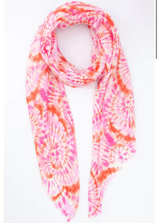 Tie Dye Style Print Scarf in Pink & Orange