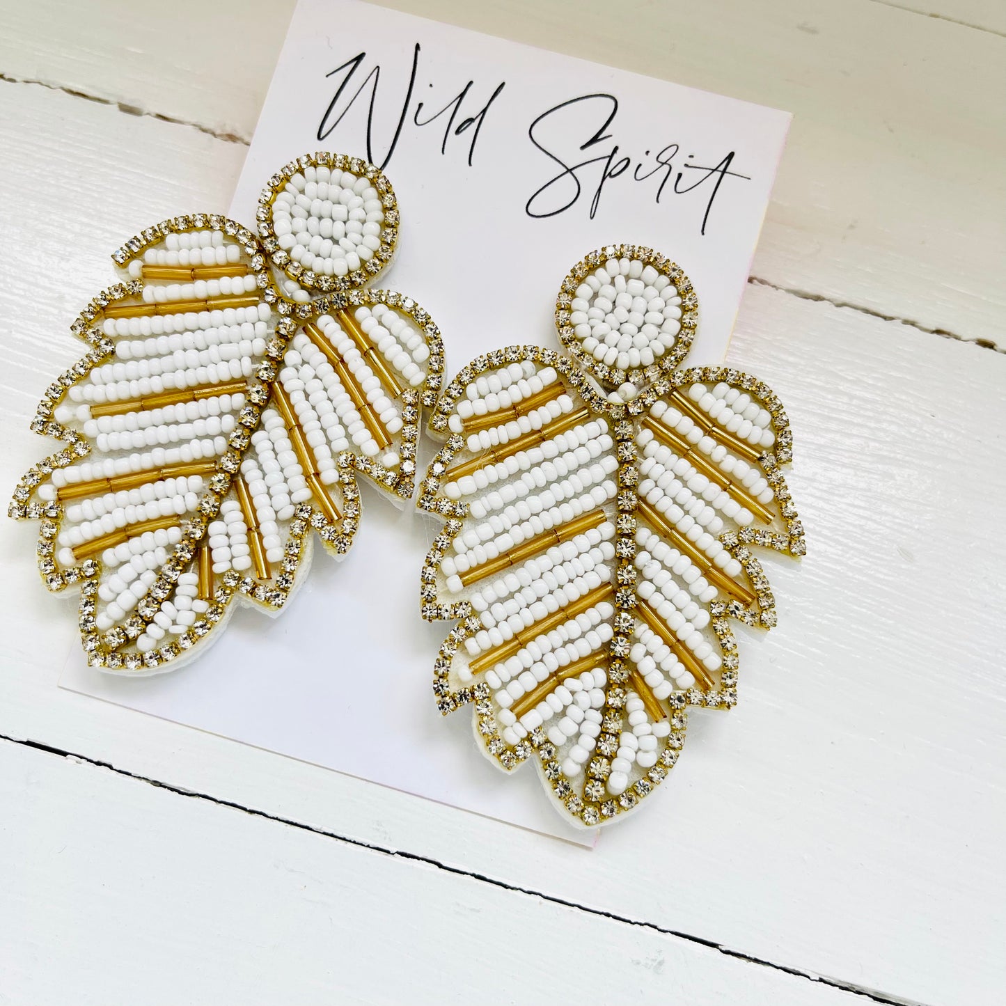 White & Gold Leaf Earrings