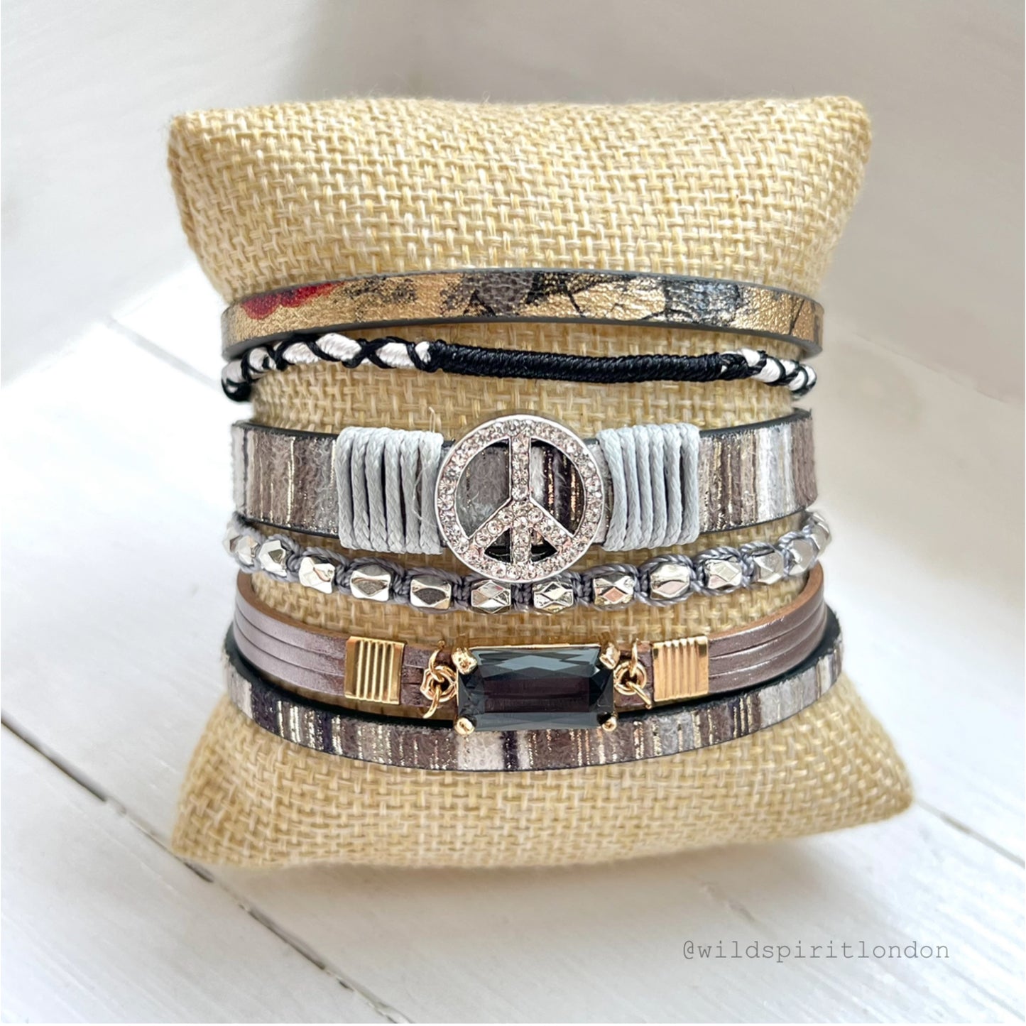 Grey Peace Boho Cuff Bracelet